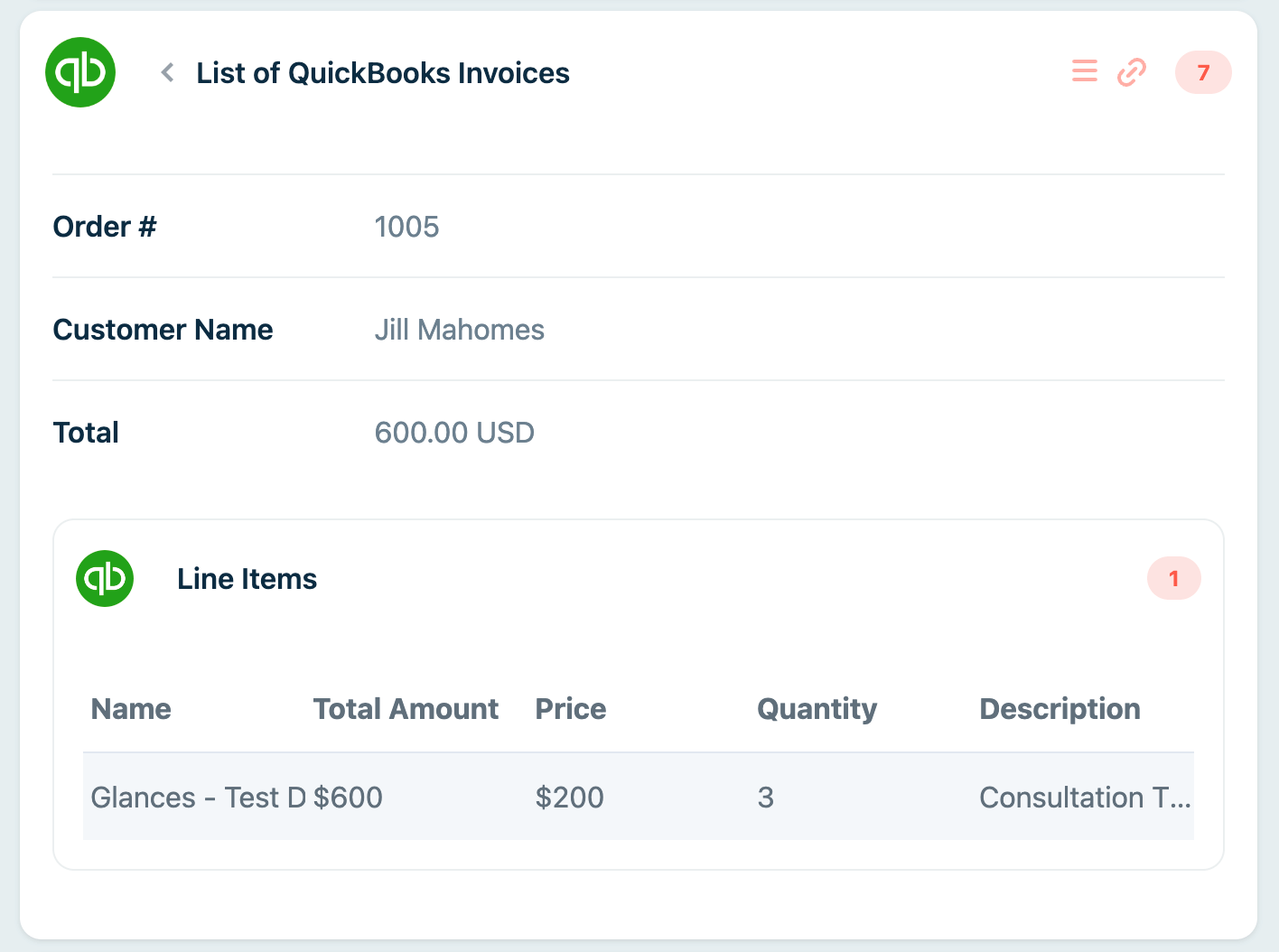 Drill down to see line items in a QuickBooks invoice